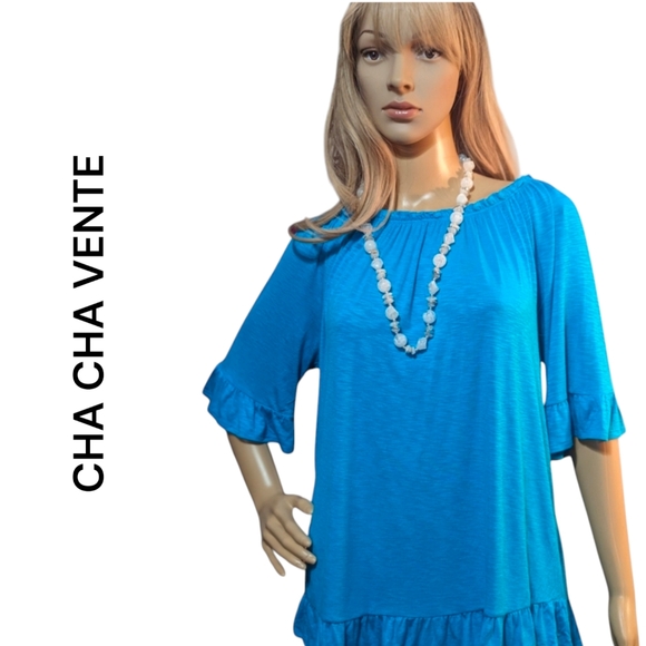 Cha Cha Vente | Women's Ruffled Blouse Top |Blue | Size Large - Picture 1 of 9